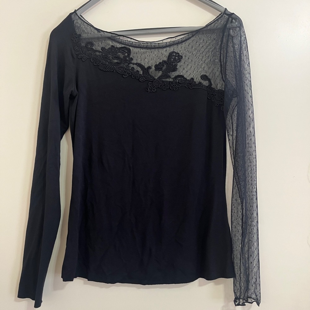 Bailey 44 Women Mesh Yoke Lace Top Medium Whimsigoth Dark Romantic Soft Goth Alt